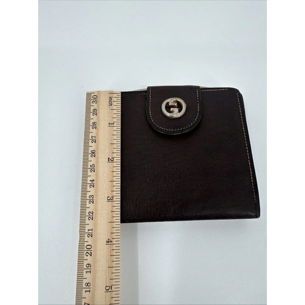 Gucci Vintage Interlocking bi-fold wallet Change Purse Brown leather Made Italy
